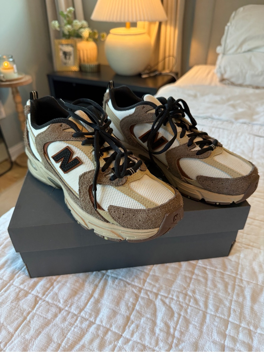New Balance Women's 530 Cream and Brown Trail-Inspired Sneakers